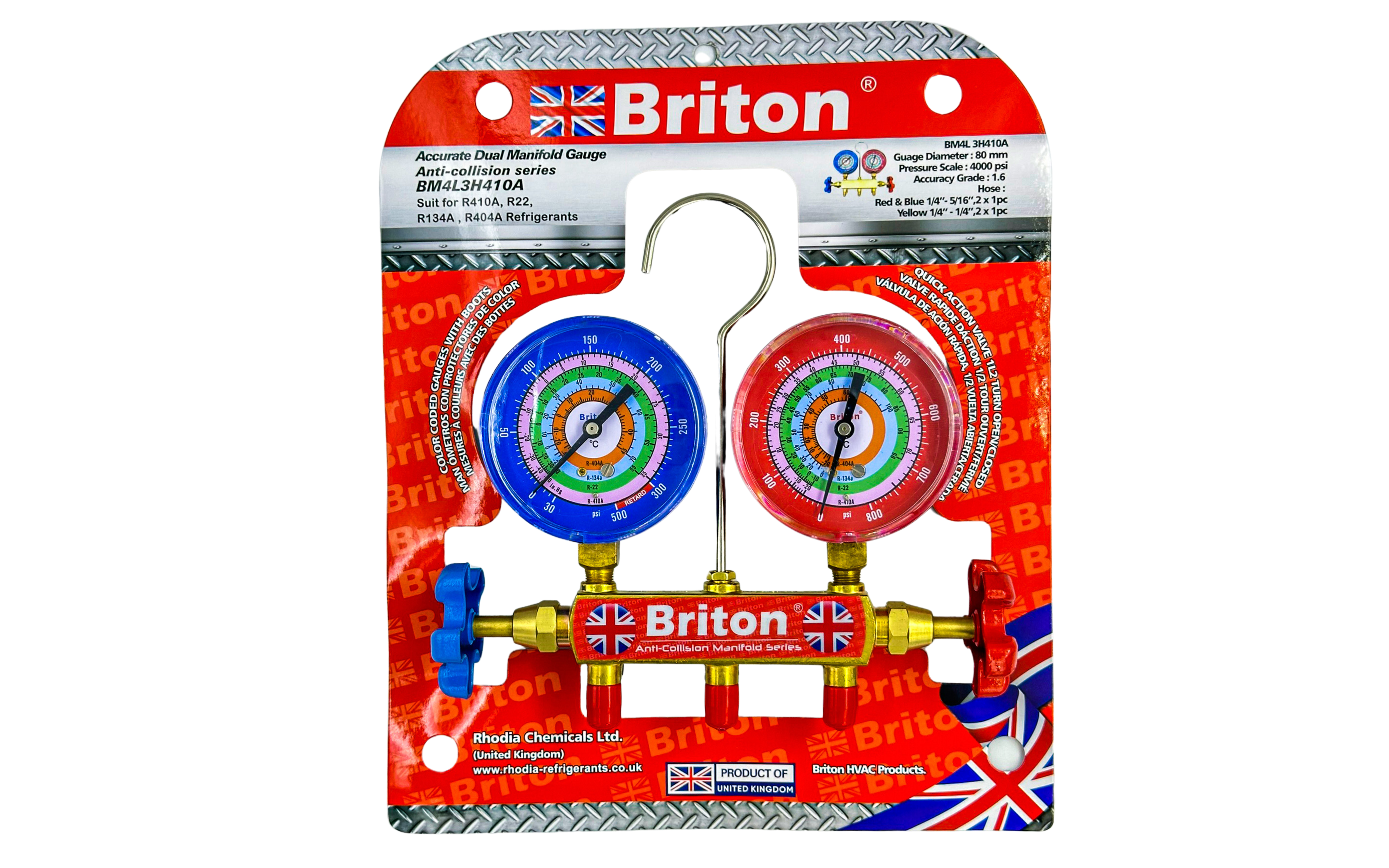 Briton Refrigerant 3 Way AC Diagnostic Manifold Gauge Set
