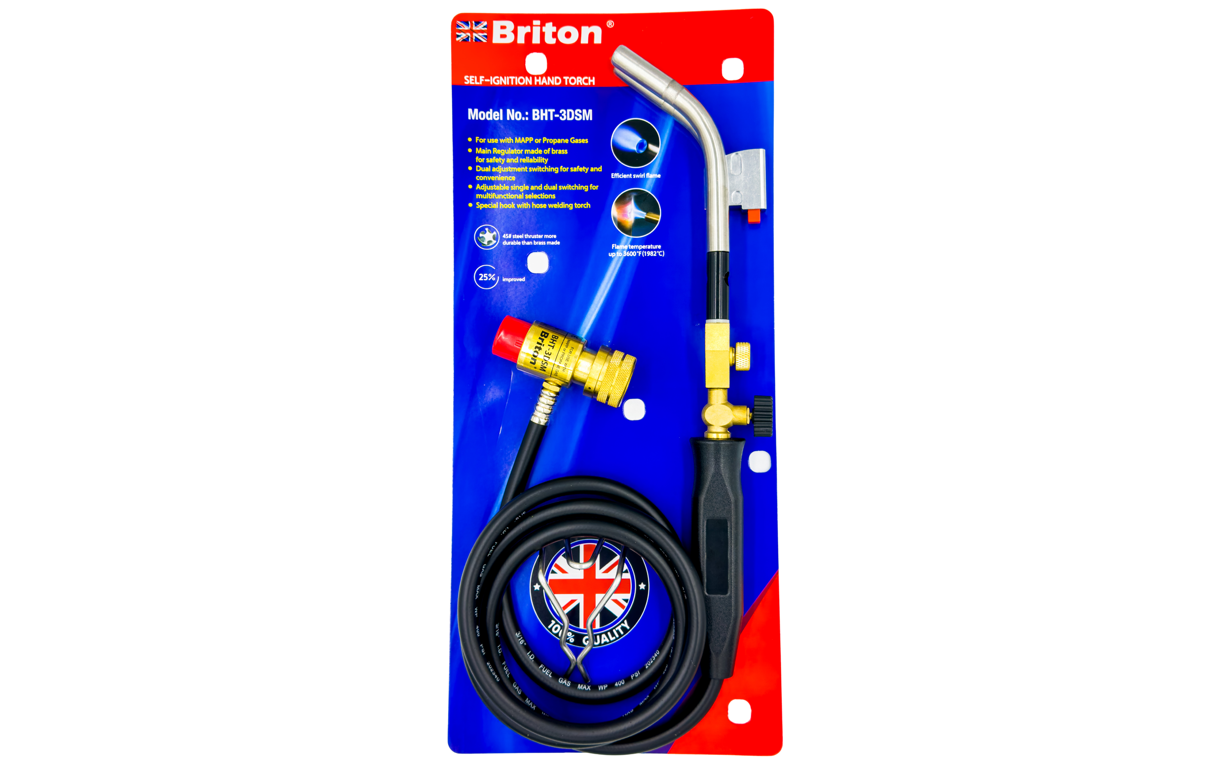 Briton Refrigerant Dual Tip Copper Welding Torch with Hose, HVAC Use, Single & Dual Switch for Flame Control