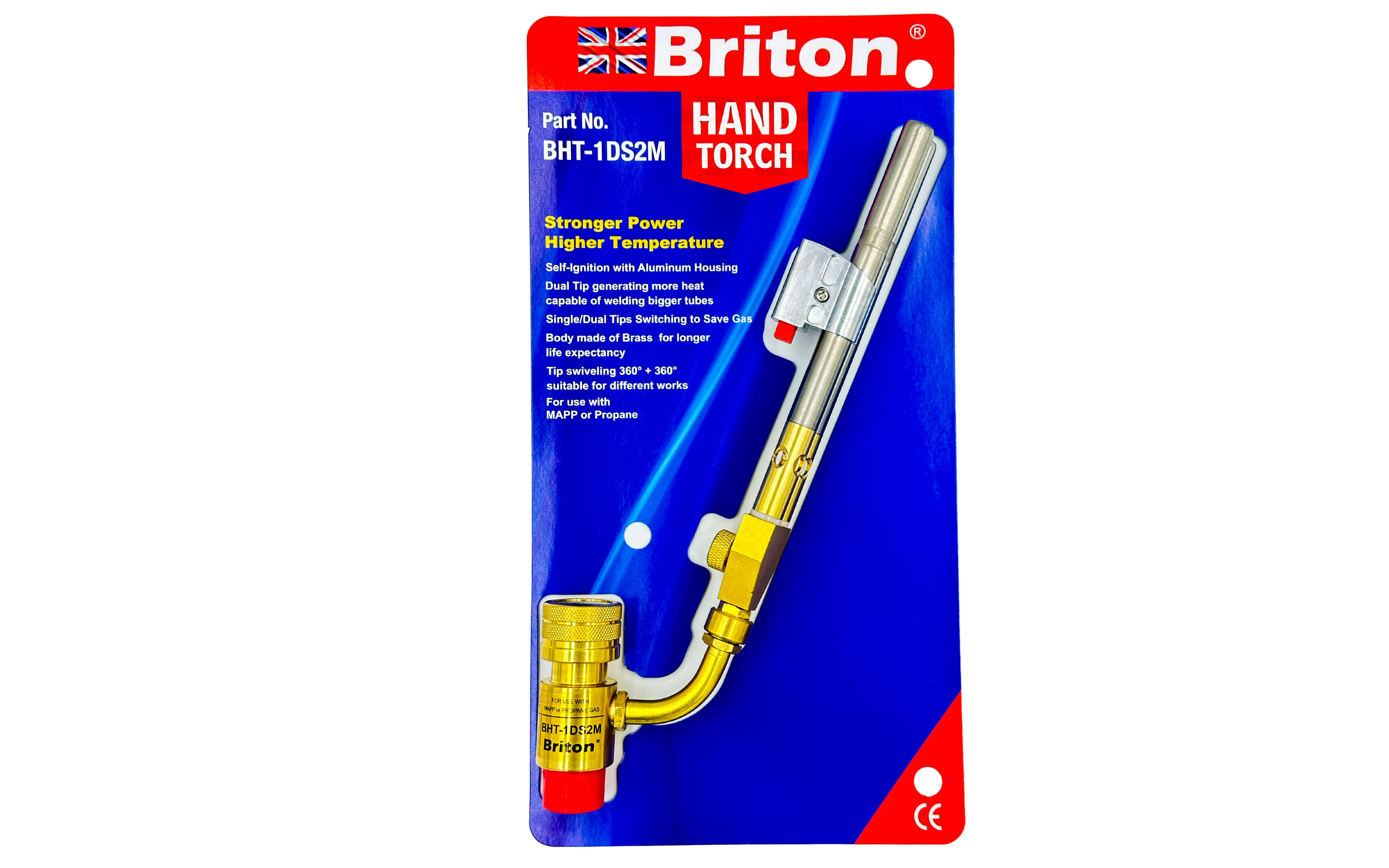 Briton Refrigerant Dual Tip Welding Torch, for Copper Pipes & Tubes, HVAC Applications, Single & Dual Switch, Works with Mapp Gas or Propane Gas